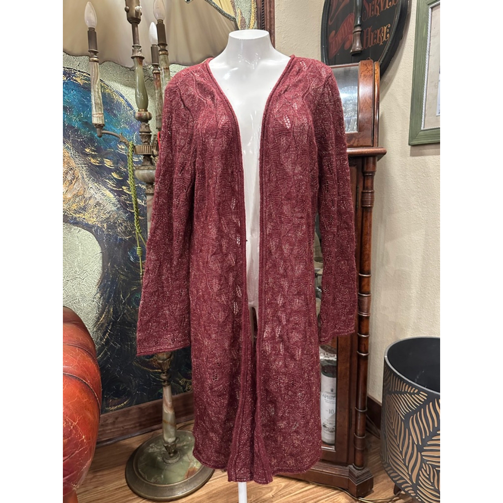 Lane Bryant Red Gold Metallic Knit Cardigan Plus Size 14/16